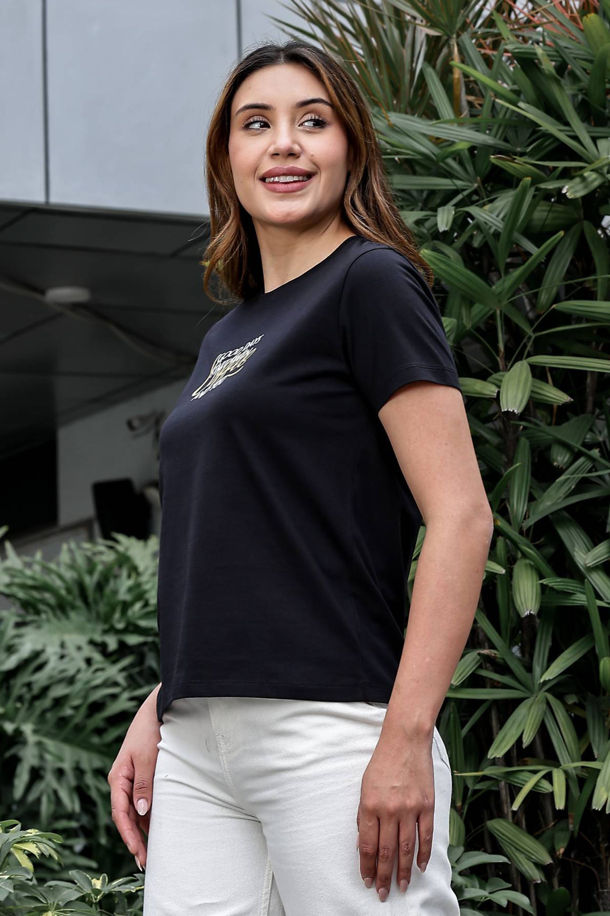 WOMEN ROUND NECK BLACK T SHIRT