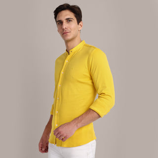 Men Mustard Chinese Collar Formal Shirt