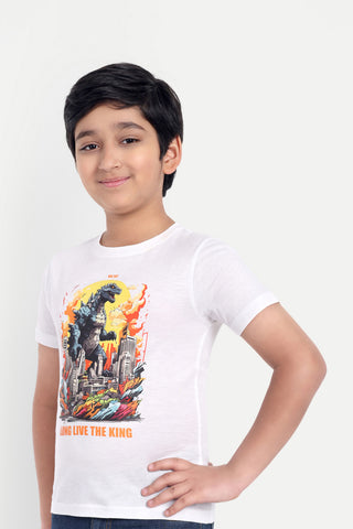 BOYS ROUND NECK WHITE PRINTED T SHIRT