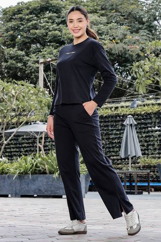 WOMEN ROUND NECK BLACK FULL SLV  CO-ORD SET