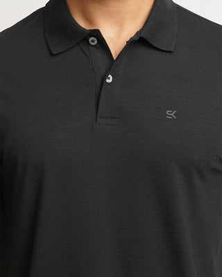 Men Black Checkered Pattern Polo T-Shirt