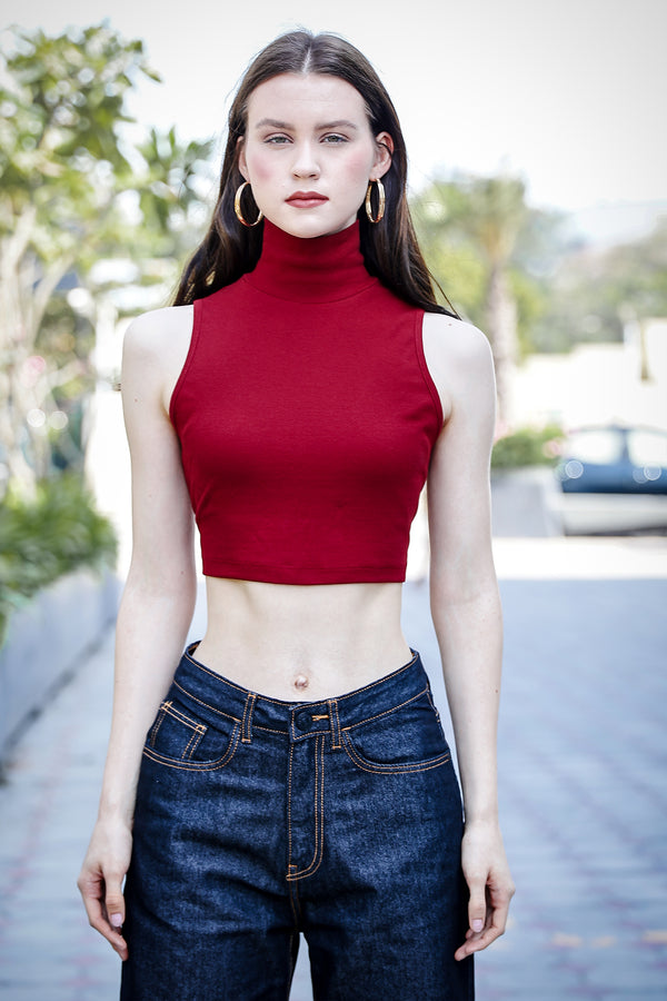 Women's 3-in-1 Versatile Crop Top with High Neck Inner & Full Sleeve Outer