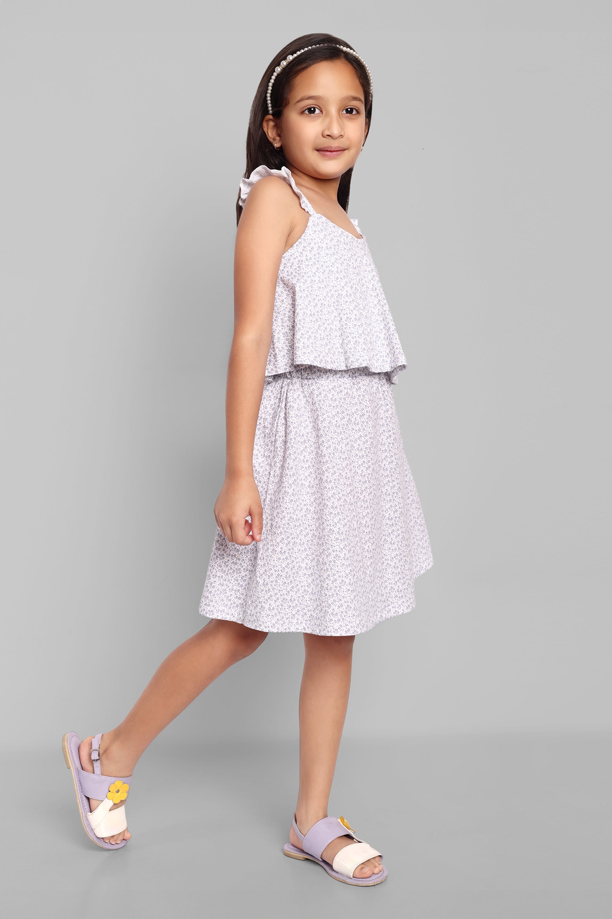 Girls Cotton Floral Print Sleeveless Dress