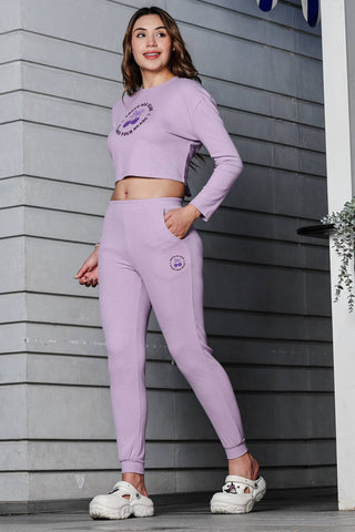WOMEN ROUND NECK PURPLE FULL SLV  CO-ORD SET
