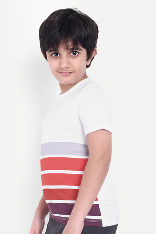 Boys Stylish Multi-Color Striped Round Neck T-shirt - 100% Cotton, Soft & Comfortable