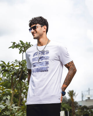 Men Printed Round Neck Pure Cotton White T-Shirt