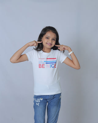 Girls White Round Neck T-Shirt