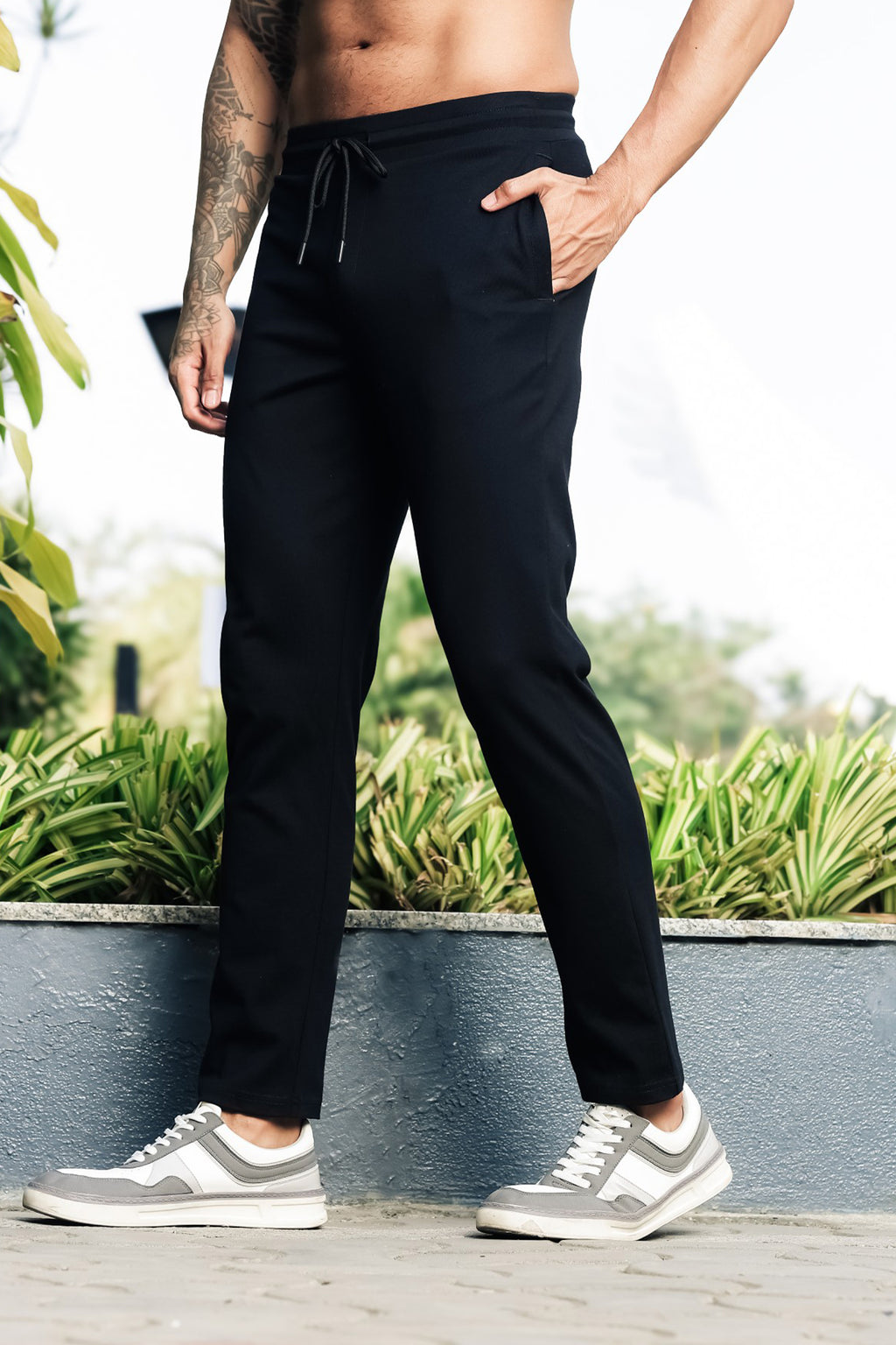 ONE SKY Men’s 100% Cotton Track Pants | Mid Rise Casual Joggers with Drawstring | 2 Pockets | Solid Color | Machine Wash