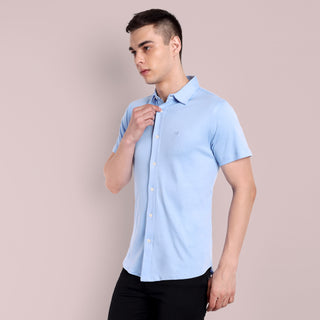 Men Sky Blue Semi Casual Shirt