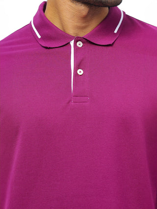 Mens Graphic Print Polo Neck Purple T-Shirt