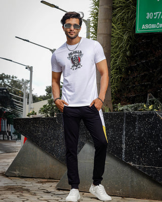 Mens Printed Round Neck White T-Shirt