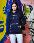 Women's Typography & Unique Printed Hoodie, Navy Blue Sweatshirt