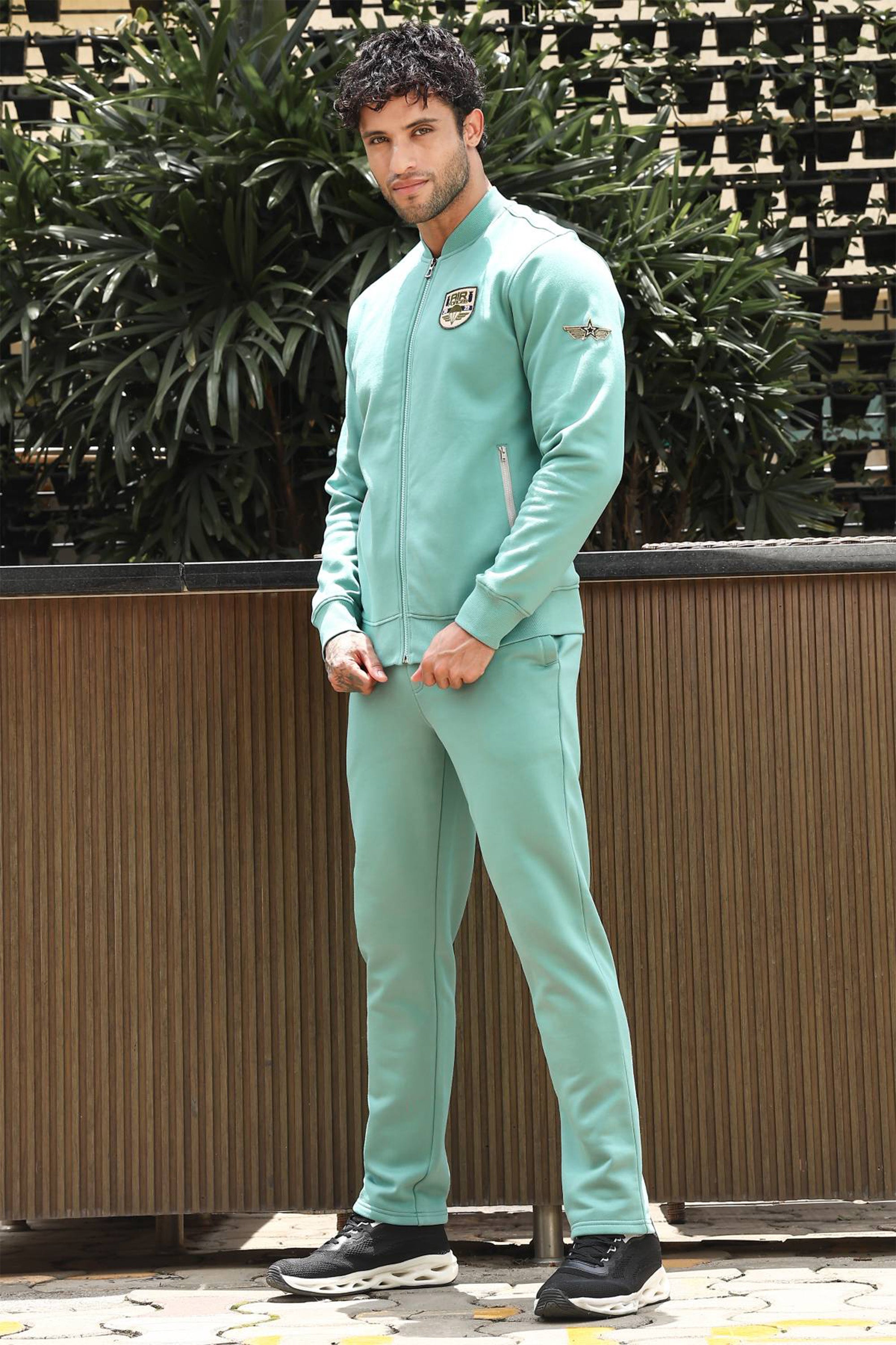 Men’s Solid Tracksuit Set | Stand Collar Zip-Up Jacket & Slip-On Joggers | Cotton Blend | Mid-Rise Flat Front | 4 Pockets | Long Sleeves | Casual Athleisure Sportswear