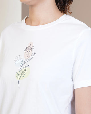 Women White Round Neck T-Shirt