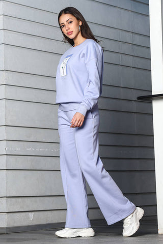 ONE SKY Women's Embroidered & Floral Round Neck Tracksuit | Cotton Blend Long Sleeve Top & Mid-Rise Pleated Slip-On Pants | 4 Pockets