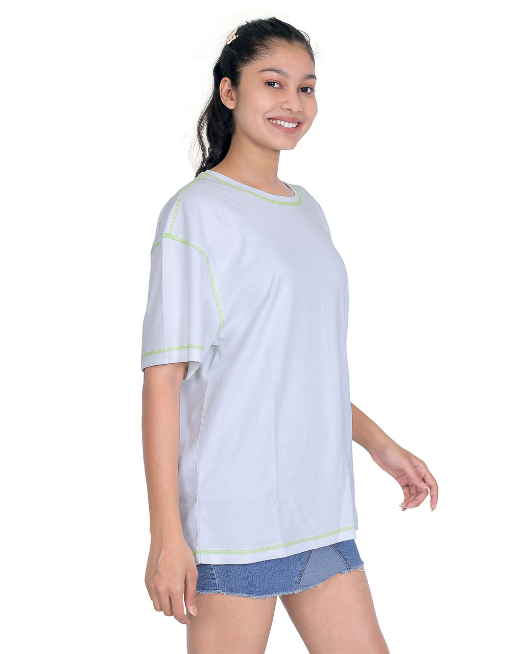 Women White Round Neck Oversized T-Shirt