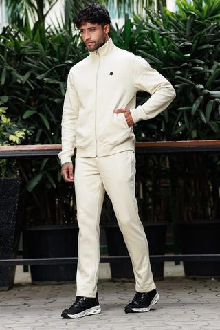 Men's Tracksuit Set Solid Color Cotton Blend | Mock Collar Top with Zip | Mid-Rise Jogger Bottom | Long Sleeve Activewear | 4-Pocket Casual Gym Sportswear