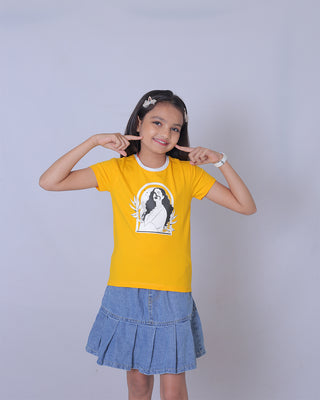 Girls Yellow Round Neck T-Shirt