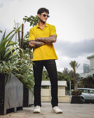 Men Mustard Classic Striped Polo T-Shirt