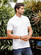 Mens Solid Polo Neck White T-Shirt