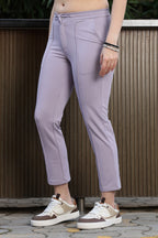 ONE SKY Women’s Cotton-Spandex Mid-Rise Pleated Trouser – Solid Casual Trousers with Drawstring & Zip Fly, 2 Pockets, Machine Washable