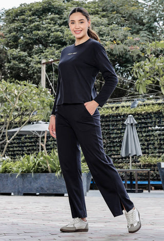 WOMEN ROUND NECK BLACK FULL SLV  CO-ORD SET