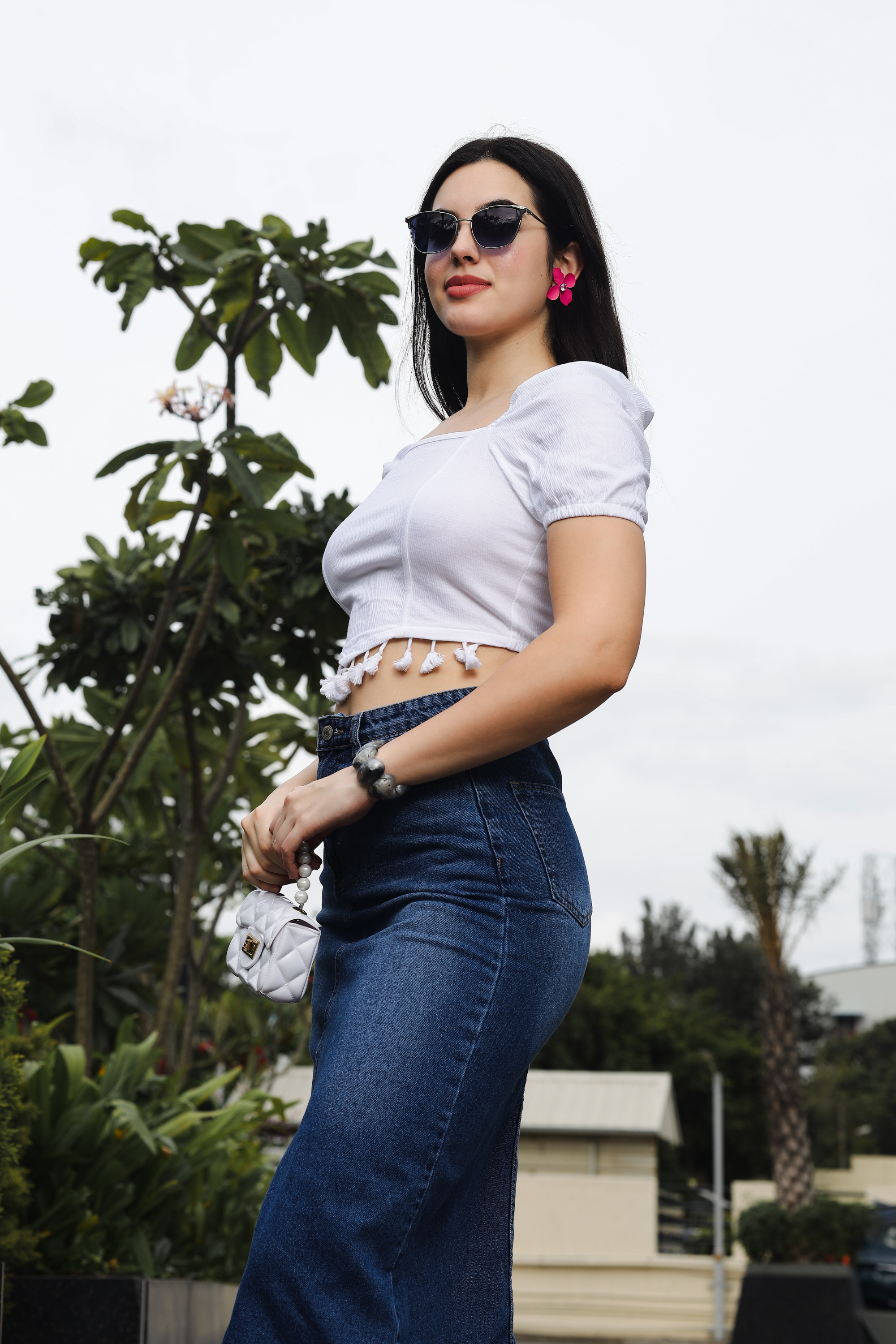 Womens Puff Sleeves Square Neck Crop Top with Tessles
