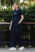 ONE SKY Women’s 100% Cotton Half Sleeve Co-Ord Set | Round Neck Top & Mid Rise Drawstring Bottom | Typography Print | 4 Pockets | Casual Wear | Machine Wash
