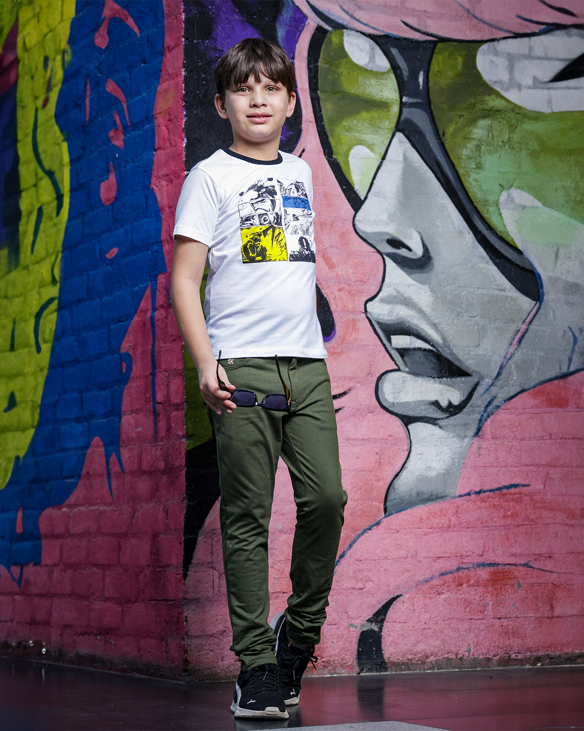BOYS REGULAR FIT MILITARY OLIVE CAUSAL PANT