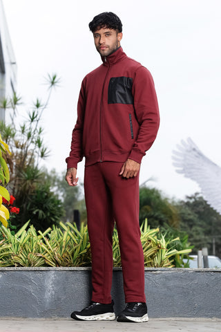 Men’s Solid Tracksuit Set | Mock Collar Zip-Up Jacket with 3 Pockets & Slip-On Joggers | Cotton Blend | Mid-Rise Flat Front | Long Sleeves | Casual Athleisure Wear