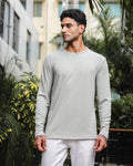 Men's Gray Self Textured Full Sleeve Crew Neck T-shirt