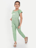 ONE SKY GIRLS FAIR GREEN SOLID JUMPSUIT