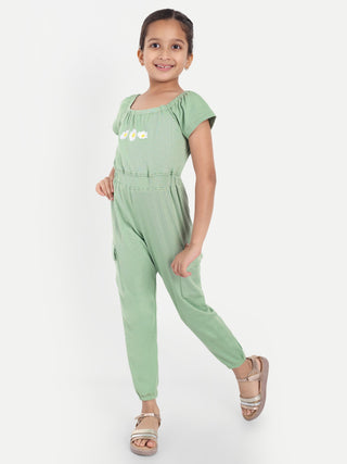 ONE SKY GIRLS FAIR GREEN SOLID JUMPSUIT