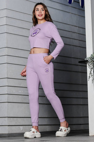 WOMEN ROUND NECK PURPLE FULL SLV  CO-ORD SET
