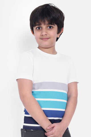 Boys Stylish Multi-Color Striped Round Neck T-shirt - 100% Cotton, Soft & Comfortable