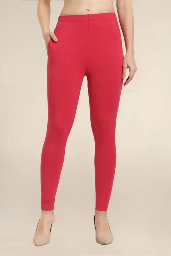 Women Bright Fuchsia Ankle Length Pocket Legging
