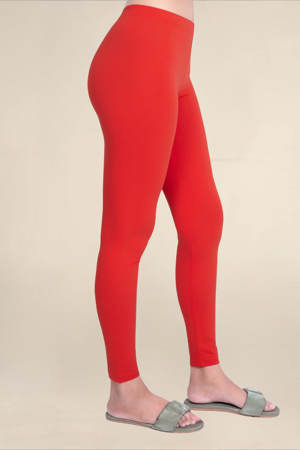 Women Bright Red Breathable Long Length Legging