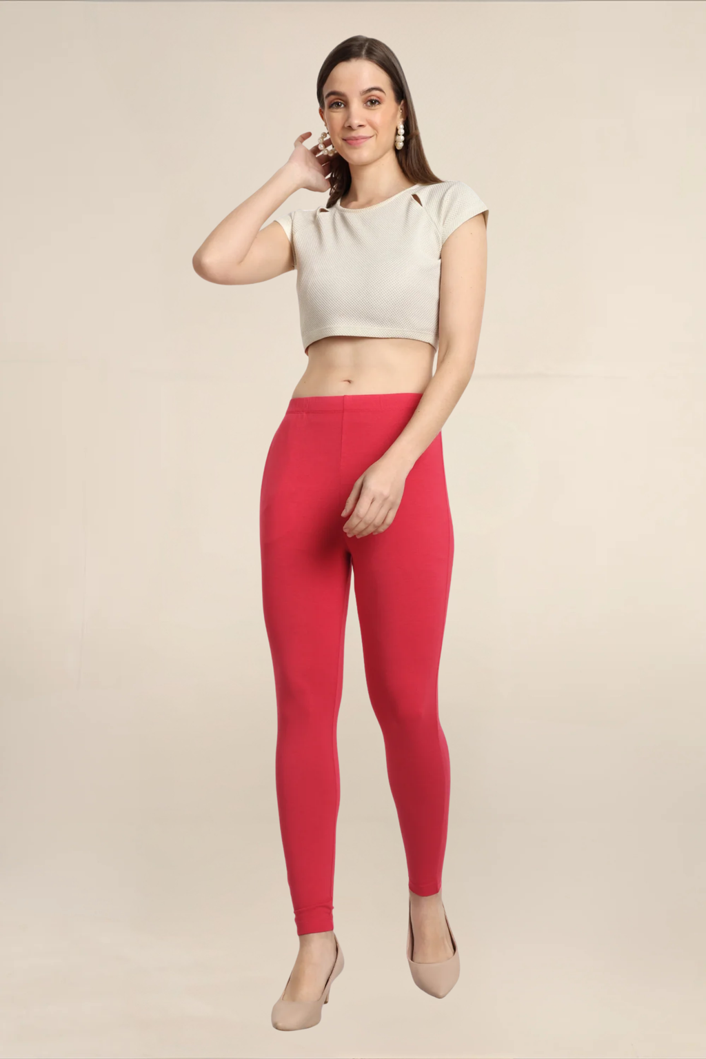 Women Bright Fuchsia Ankle Length Legging