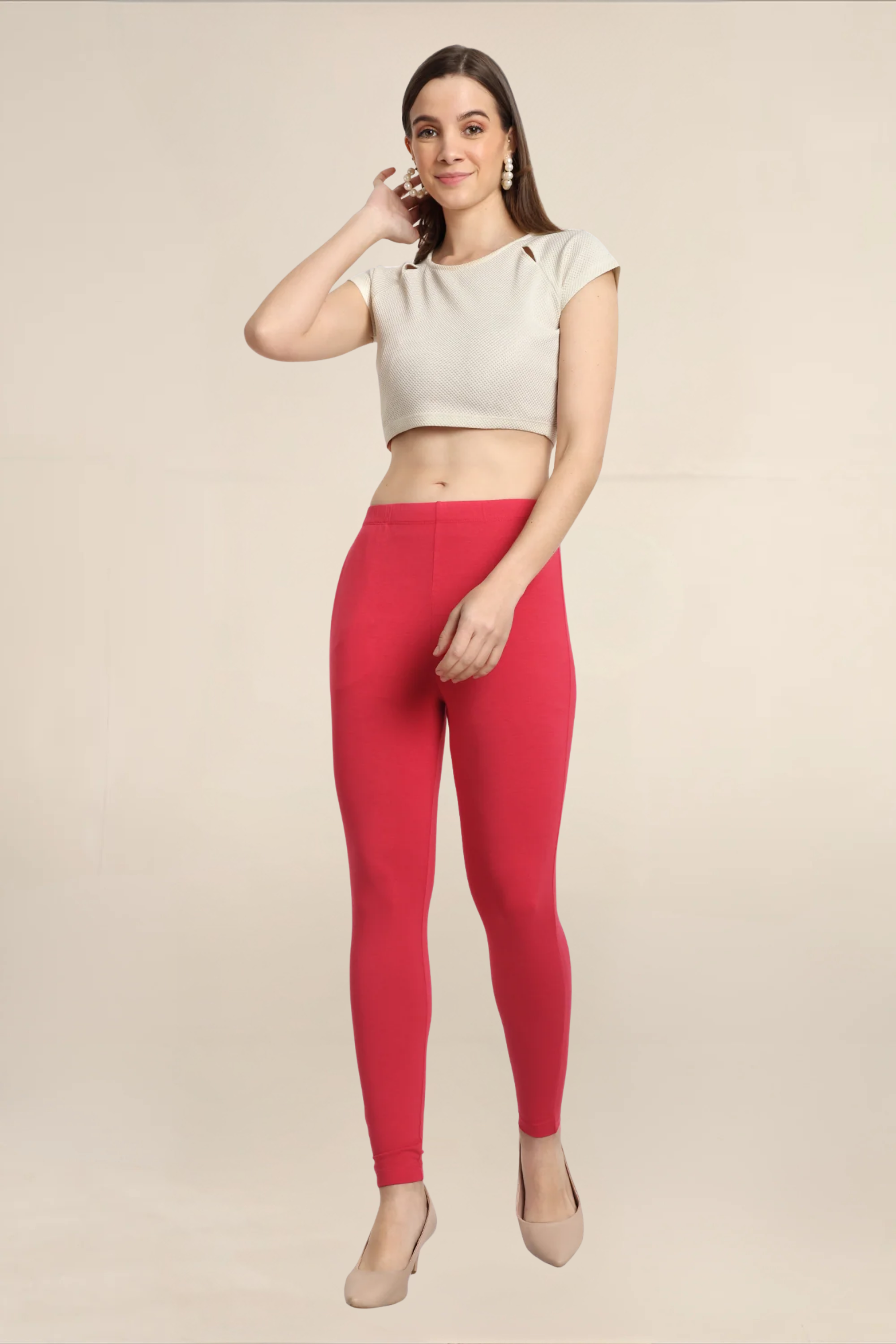 Women Bright Fuchsia Ankle Length Legging
