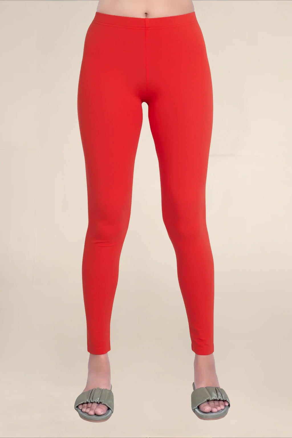Women Bright Red Breathable Long Length Legging