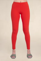 Women Bright Red Breathable Long Length Legging