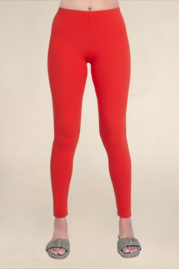 Women Bright Red Breathable Long Length Legging