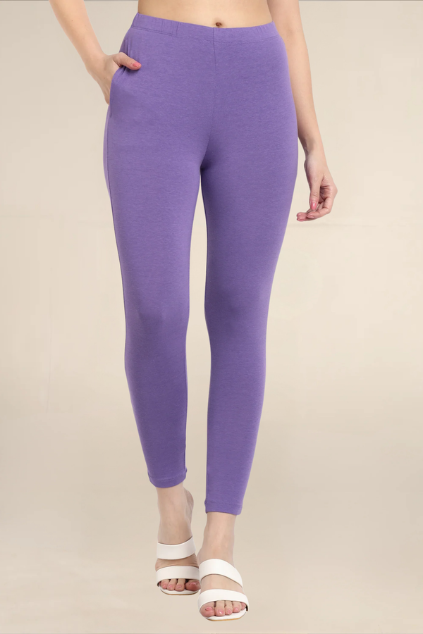 Women Light Lavender Ankle Length Pocket Legging