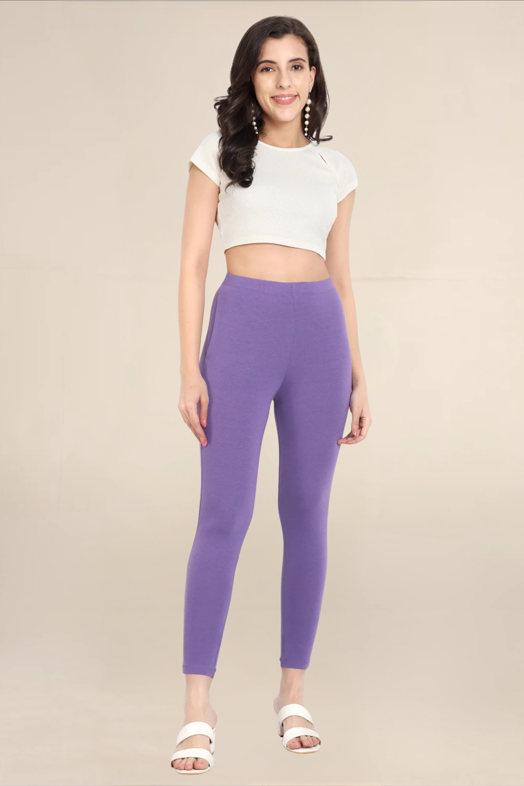 Women Light Lavender Ankle Length Legging
