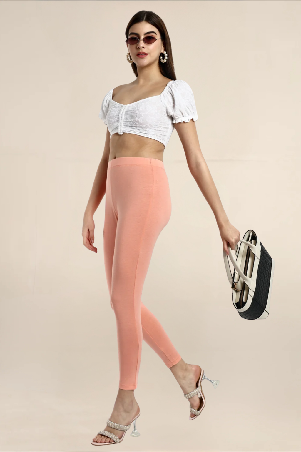 Women Papaya Peach Ankle Length Legging