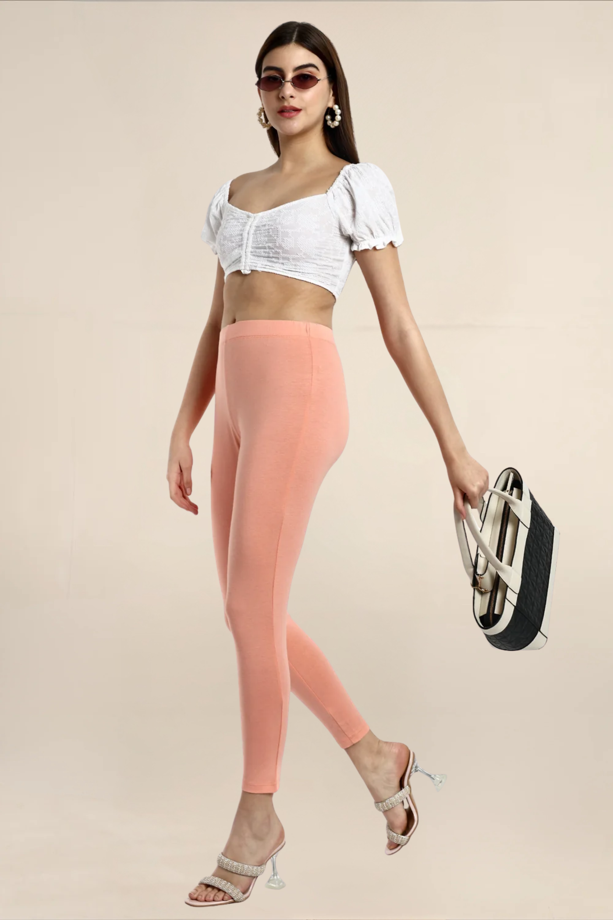 Women Papaya Peach Ankle Length Legging