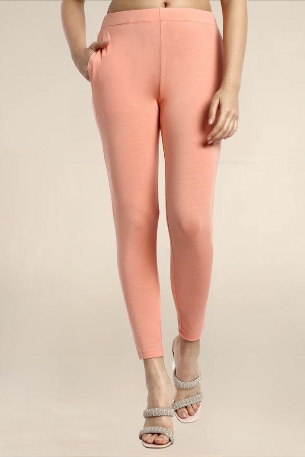 Women Papaya Peach Ankle Length Pocket Legging