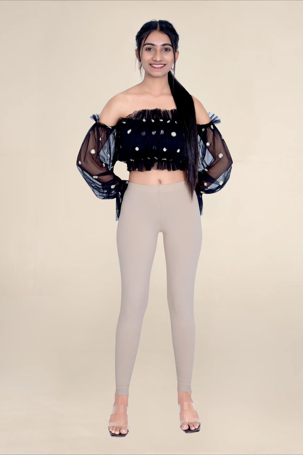 Women Beige Breathable Long Length Legging