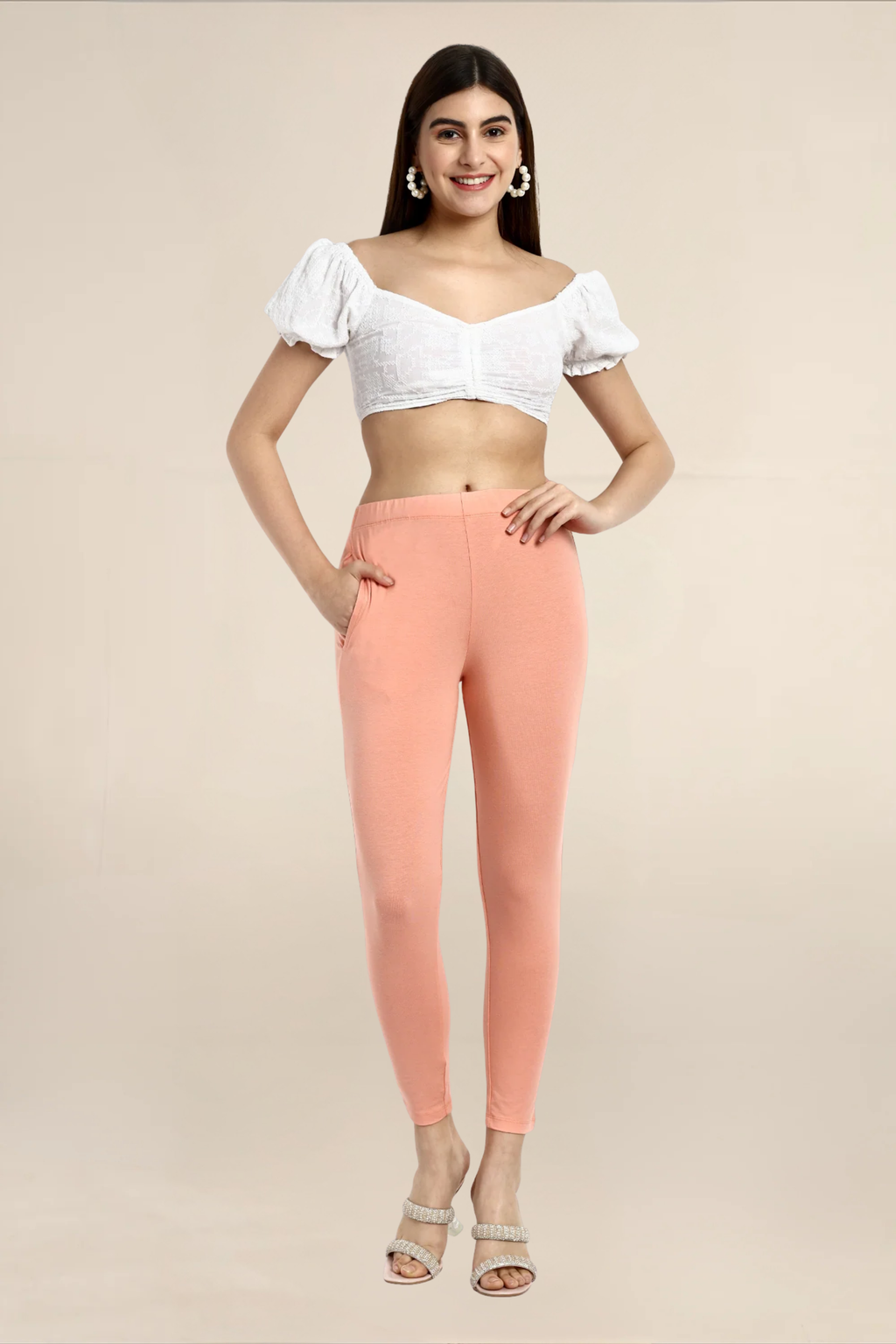 Women Papaya Peach Ankle Length Legging