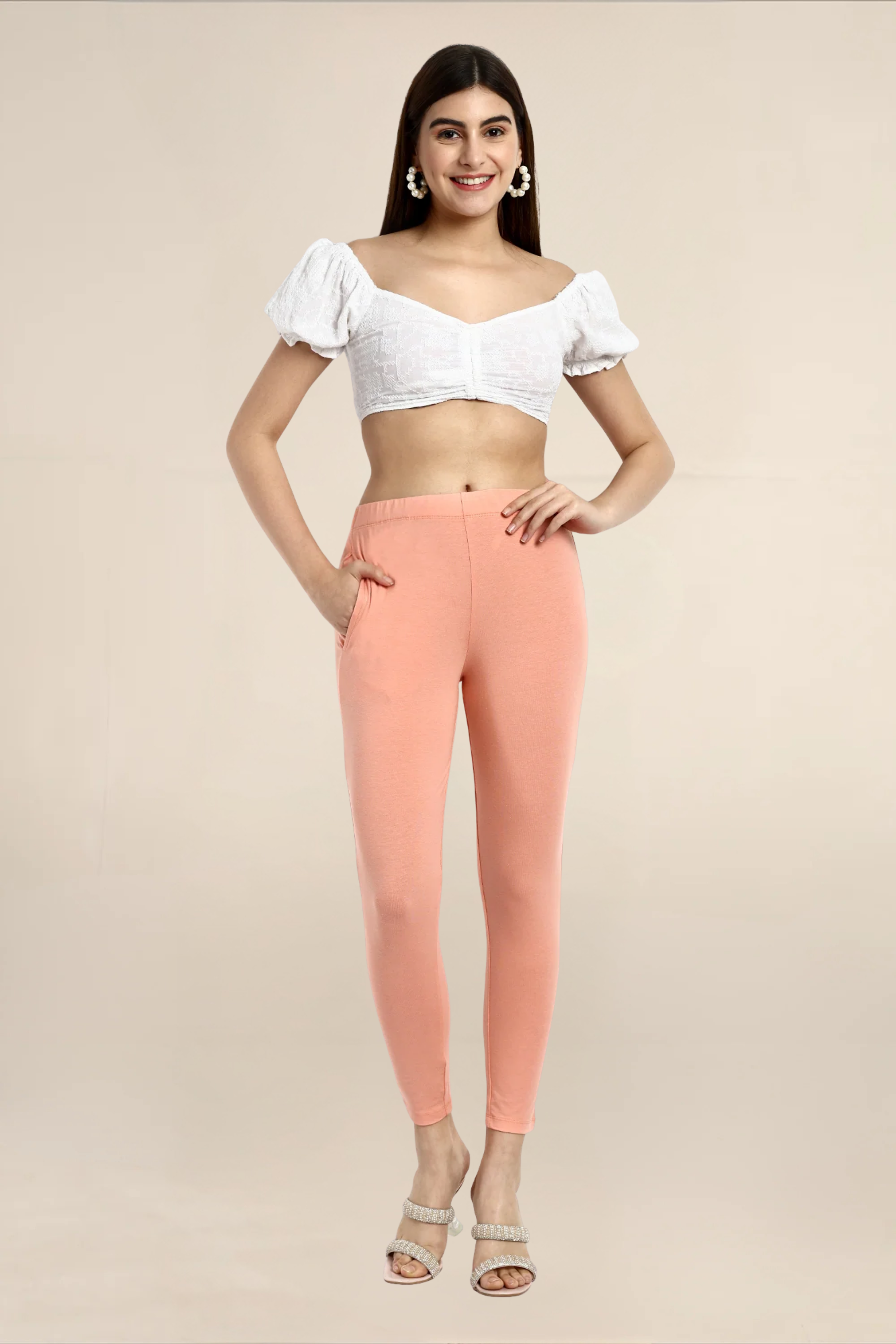 Women Papaya Peach Ankle Length Legging